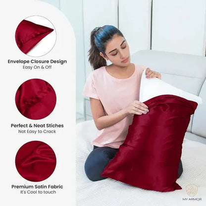 Premium Satin Silk Pillow Covers - Maroon, Pack of 1 (18''x28'')