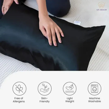 Premium Satin Silk Pillow Covers - Black, Pack of 1 (18''x28'')