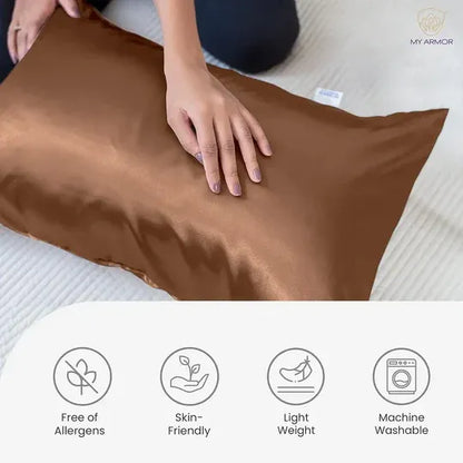 Premium Satin Silk Pillow Covers - Golden, Pack of 1 (18''x28'')