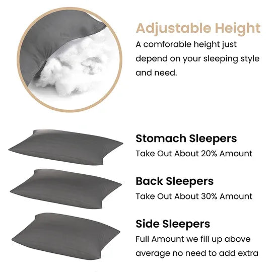 Height Adjustable Microfiber Pillows Grey Stripes 16 x 24 inches / Pack of 1