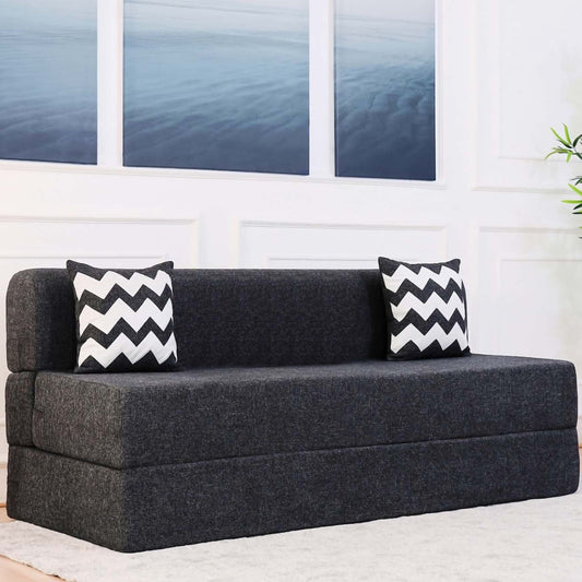 SOFA CUM BED  5x6' Three Seater / Dark Grey / 3 Zig Zag Cussions