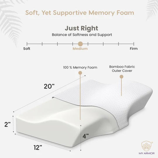 Memory Foam Cervical Pillow - Standard, 20" x 12" x 4"