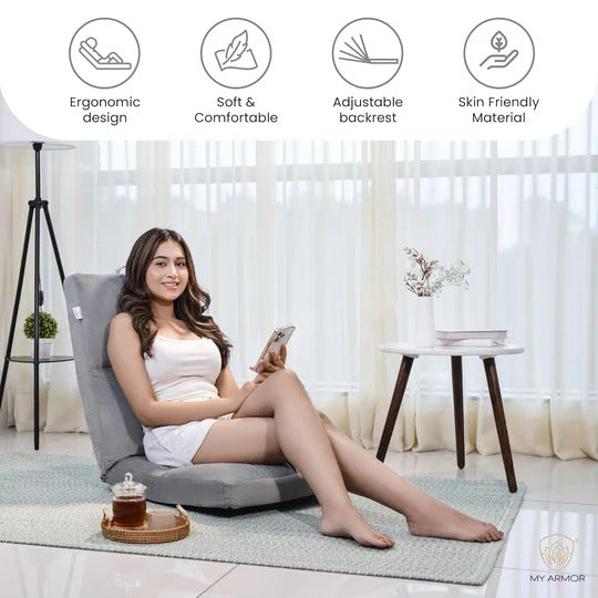 Reclining Floor Chair with Back Support, Adjustable Grey