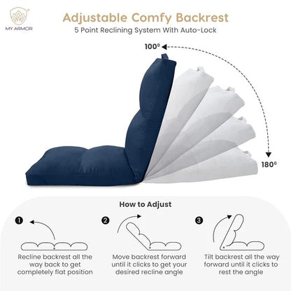 Reclining Floor Chair with Back Support, Adjustable Navy Blue
