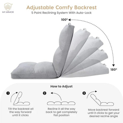 Reclining Floor Chair with Back Support, Adjustable Grey