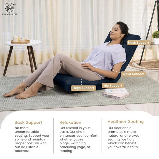 Reclining Floor Chair with Back Support, Adjustable Navy Blue