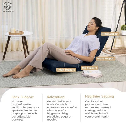 Reclining Floor Chair with Back Support, Adjustable Navy Blue