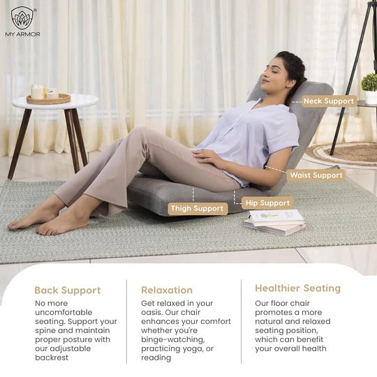 Reclining Floor Chair with Back Support, Adjustable Grey