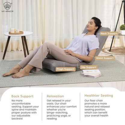 Reclining Floor Chair with Back Support, Adjustable Grey