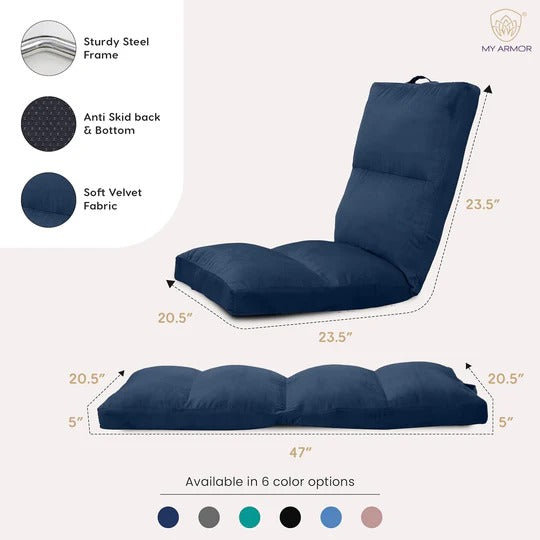 Reclining Floor Chair with Back Support, Adjustable Navy Blue