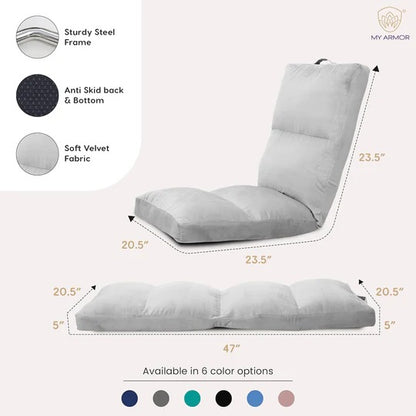 Reclining Floor Chair with Back Support, Adjustable Grey