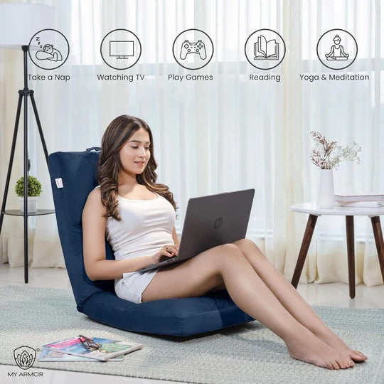 Reclining Floor Chair with Back Support, Adjustable Navy Blue