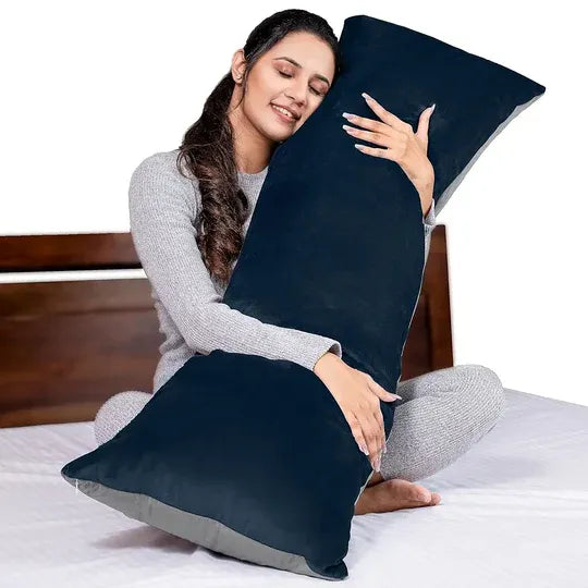Microfiber Long Body Pillow for Pregnancy - Full Body (Grey+Navy Blue)