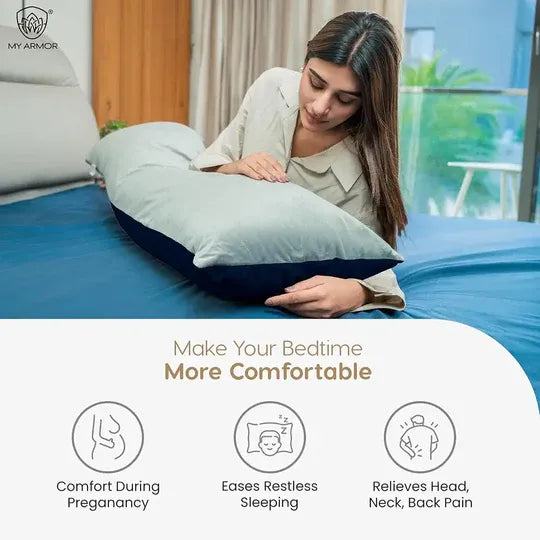 Microfiber Long Body Pillow for Pregnancy - Full Body (Grey+Navy Blue)