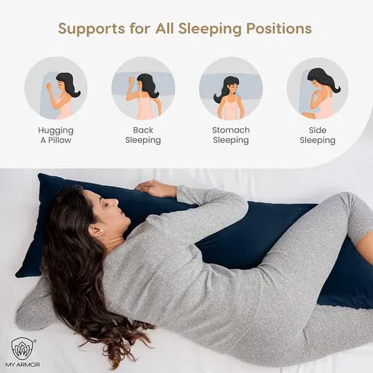 Microfiber Long Body Pillow for Pregnancy - Full Body (Grey+Navy Blue)