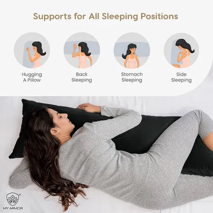 Straight Microfiber Long Body Pillow for Pregnancy - Full Body (Black)