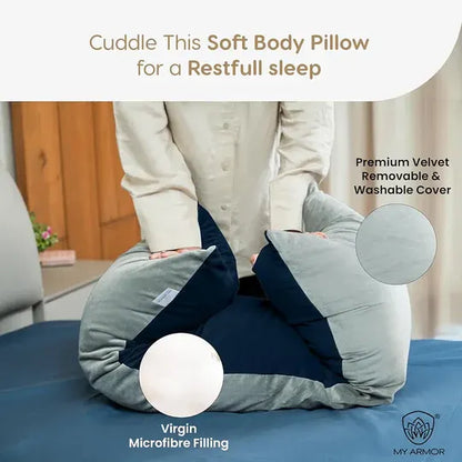 Microfiber Long Body Pillow for Pregnancy - Full Body (Grey+Navy Blue)