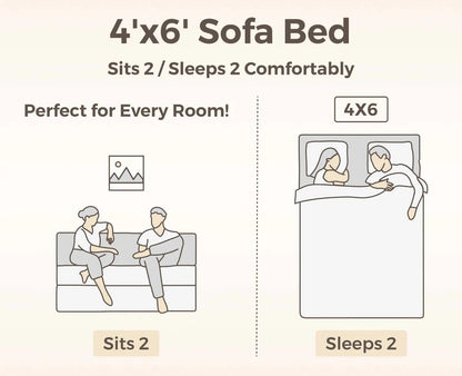 SOFA CUM BED  4x6' Double Seater / Dark Grey / 2 Zig Zag Cussions