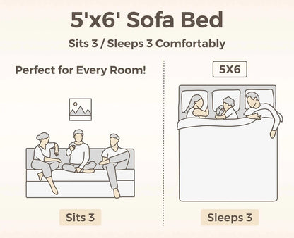 SOFA CUM BED  5x6' Three Seater  / Silver / 3 Threadbare Cushions