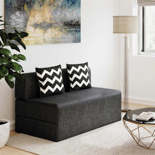 SOFA CUM BED  4x6' Double Seater / Dark Grey / 2 Zig Zag Cussions