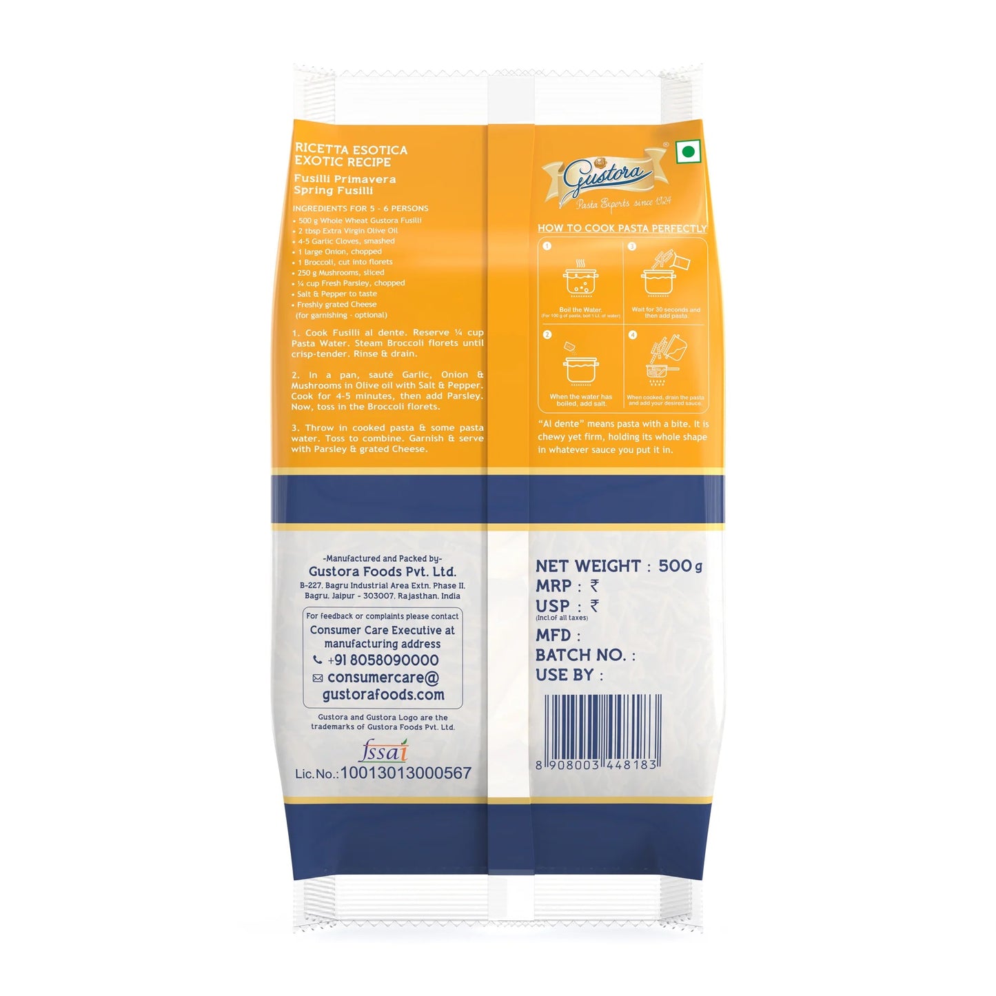 Pasta Whole Wheat Fusilli 500g