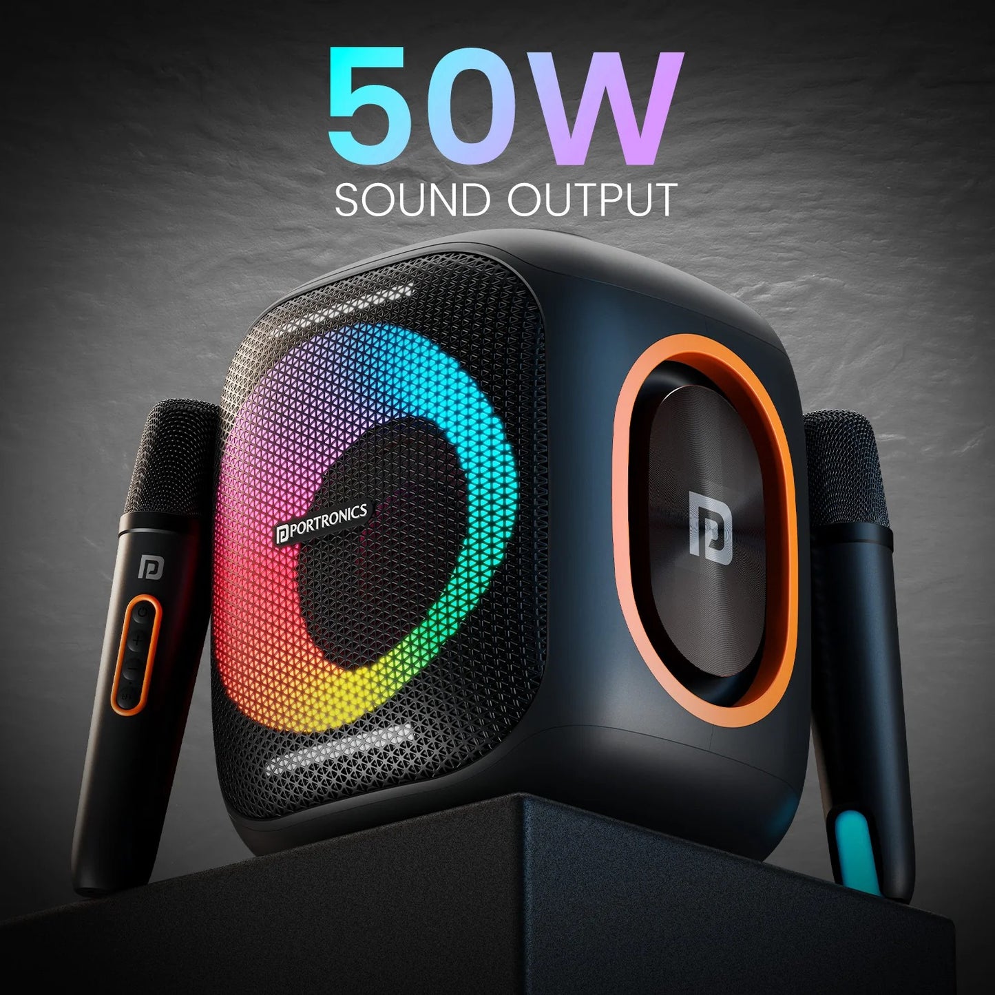 Party Speaker Dual Wireless Karaoke Mic | Dual Bass Radiator | Upto 6 Hour Playtime | Type C Fast charging