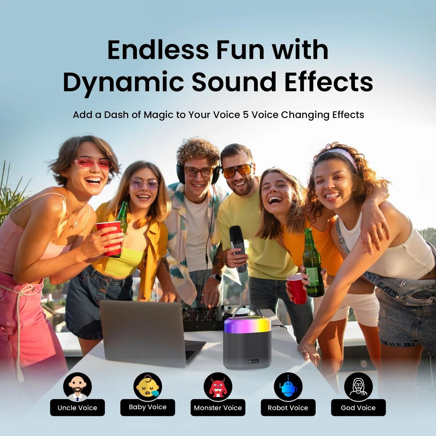 Party Speaker Dash3 5 Hour Playtime| Dynamic RGB Lights | 16W Speaker | 5 Voice Effect