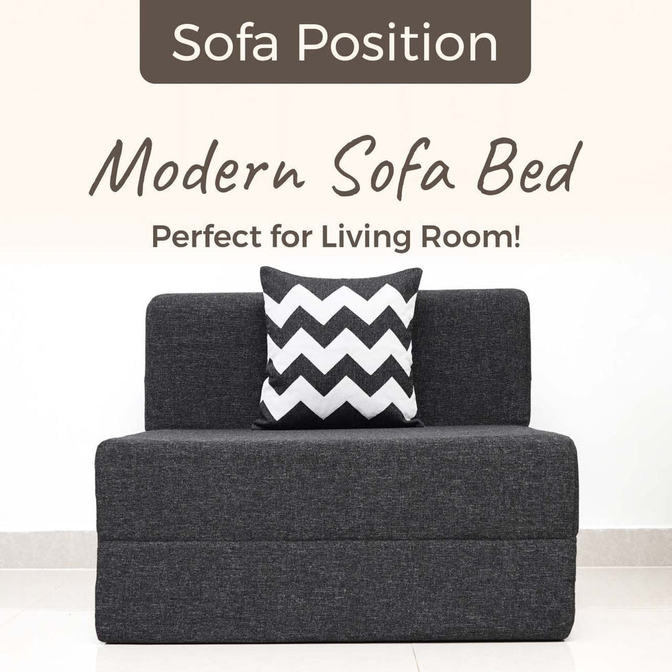 SOFA CUM BED  3x6' Single Seater / Dark Grey / 1 Zig Zag Cussions