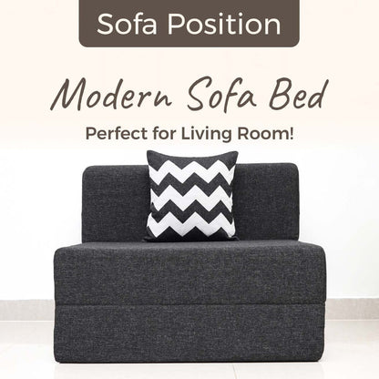 SOFA CUM BED  3x6' Single Seater / Dark Grey / 1 Zig Zag Cussions