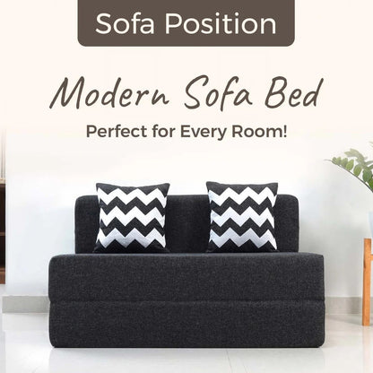 SOFA CUM BED  4x6' Double Seater / Dark Grey / 2 Zig Zag Cussions