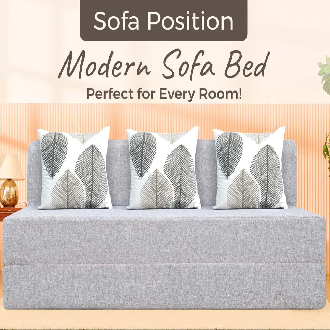 SOFA CUM BED  5x6' Three Seater  / Silver / 3 Threadbare Cushions