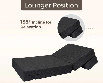 SOFA CUM BED  3x6' Single Seater / Dark Grey / 1 Zig Zag Cussions