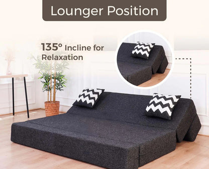 SOFA CUM BED  4x6' Double Seater / Dark Grey / 2 Zig Zag Cussions