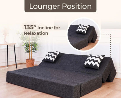 SOFA CUM BED  5x6' Three Seater / Dark Grey / 3 Zig Zag Cussions