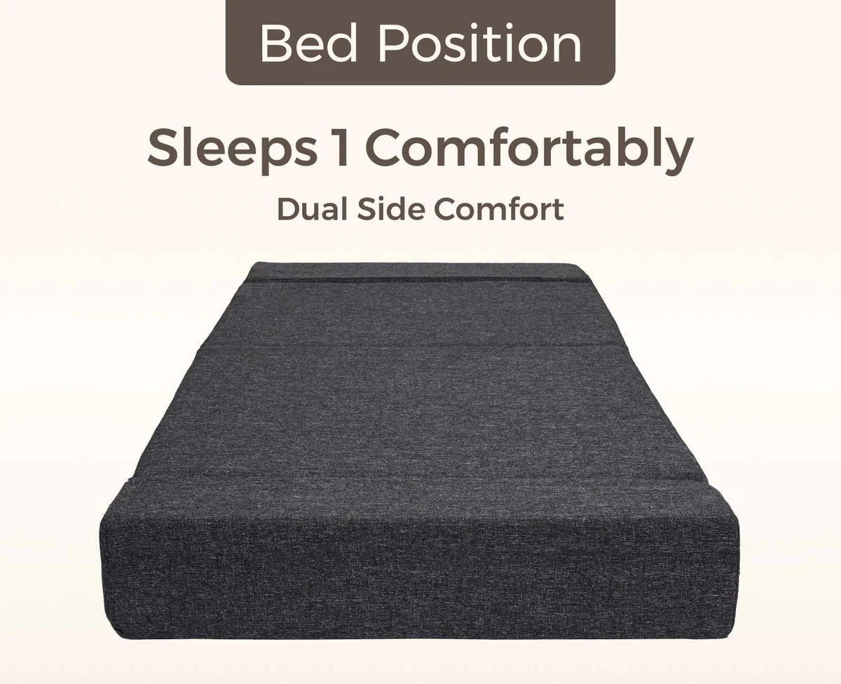 SOFA CUM BED  3x6' Single Seater / Dark Grey / 1 Zig Zag Cussions