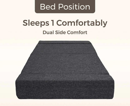 SOFA CUM BED  3x6' Single Seater / Dark Grey / 1 Zig Zag Cussions