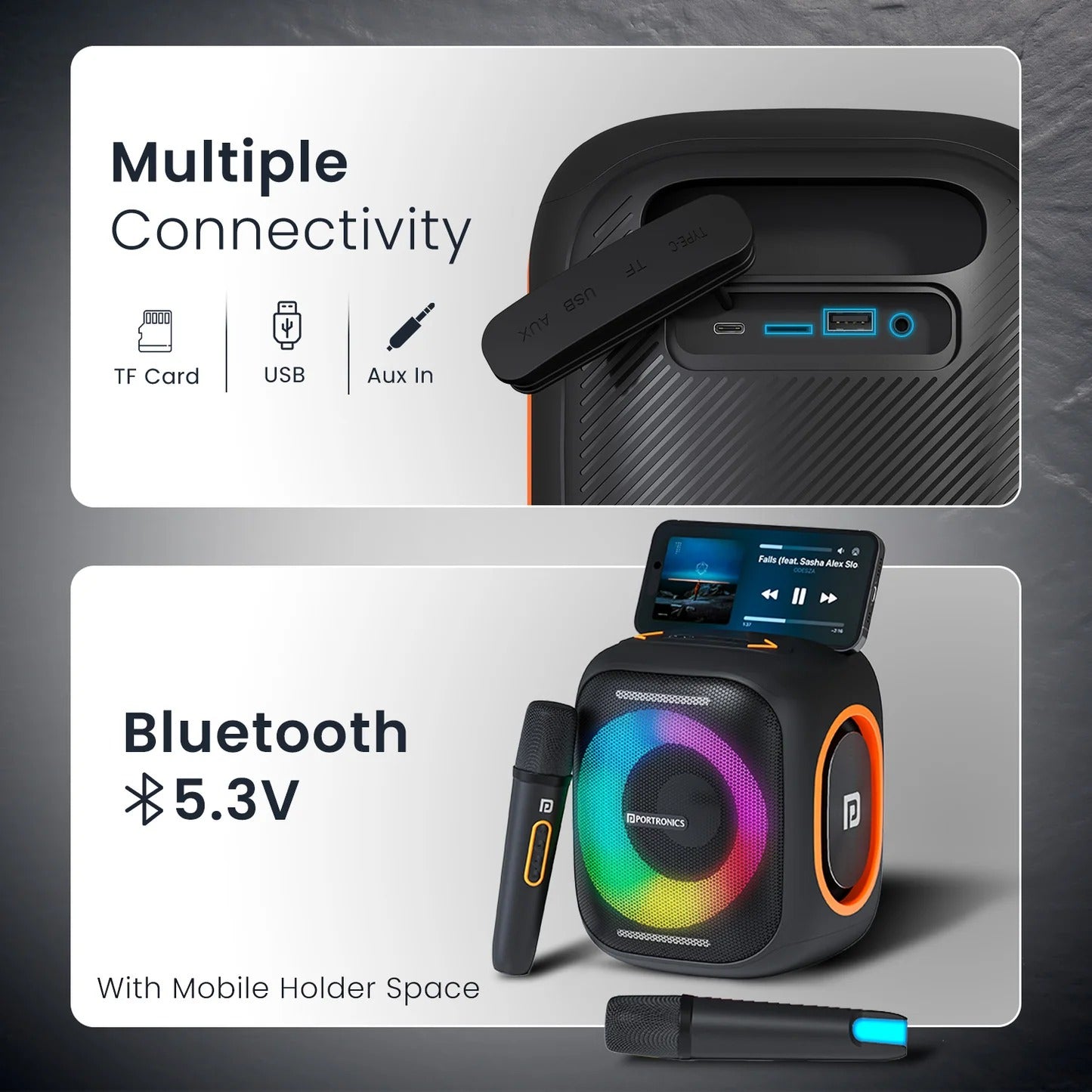 Party Speaker Dual Wireless Karaoke Mic | Dual Bass Radiator | Upto 6 Hour Playtime | Type C Fast charging