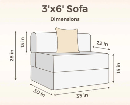 SOFA CUM BED  3x6' Single Seater / Dark Grey / 1 Zig Zag Cussions
