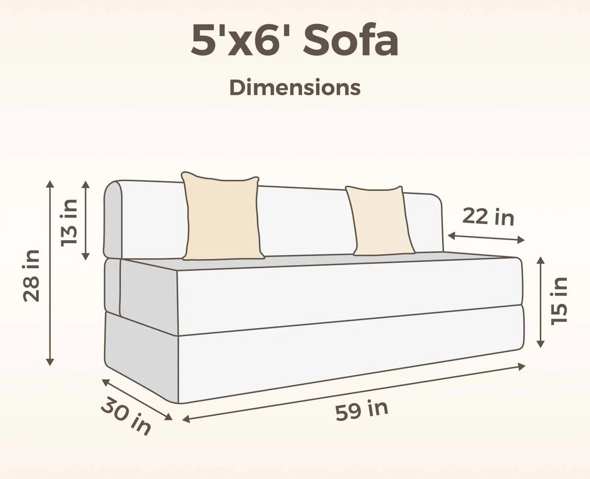 SOFA CUM BED  5x6' Three Seater  / Silver / 3 Threadbare Cushions