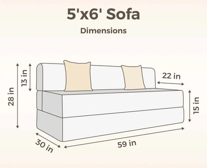 SOFA CUM BED  5x6' Three Seater / Dark Grey / 3 Zig Zag Cussions