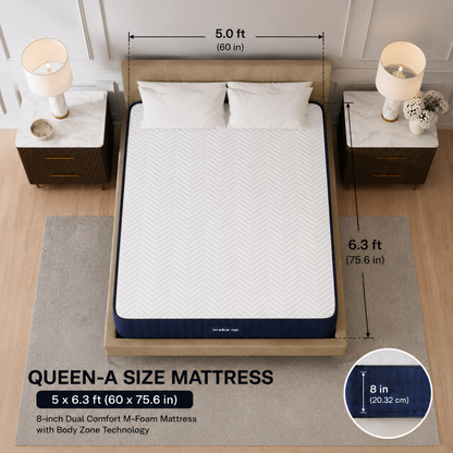 8-inch QUEEN-A Dual Comfort M-Foam Mattress with Body Zone Technology (5x6.3ft)