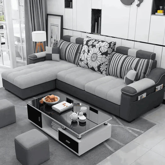 Modern L shaped Fabric sofa set Dark Grey